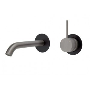 Kaya Up Wall Basin/Bath Mixer Set, Gun Metal, Matte Black Round Plates, 200mm Outlet